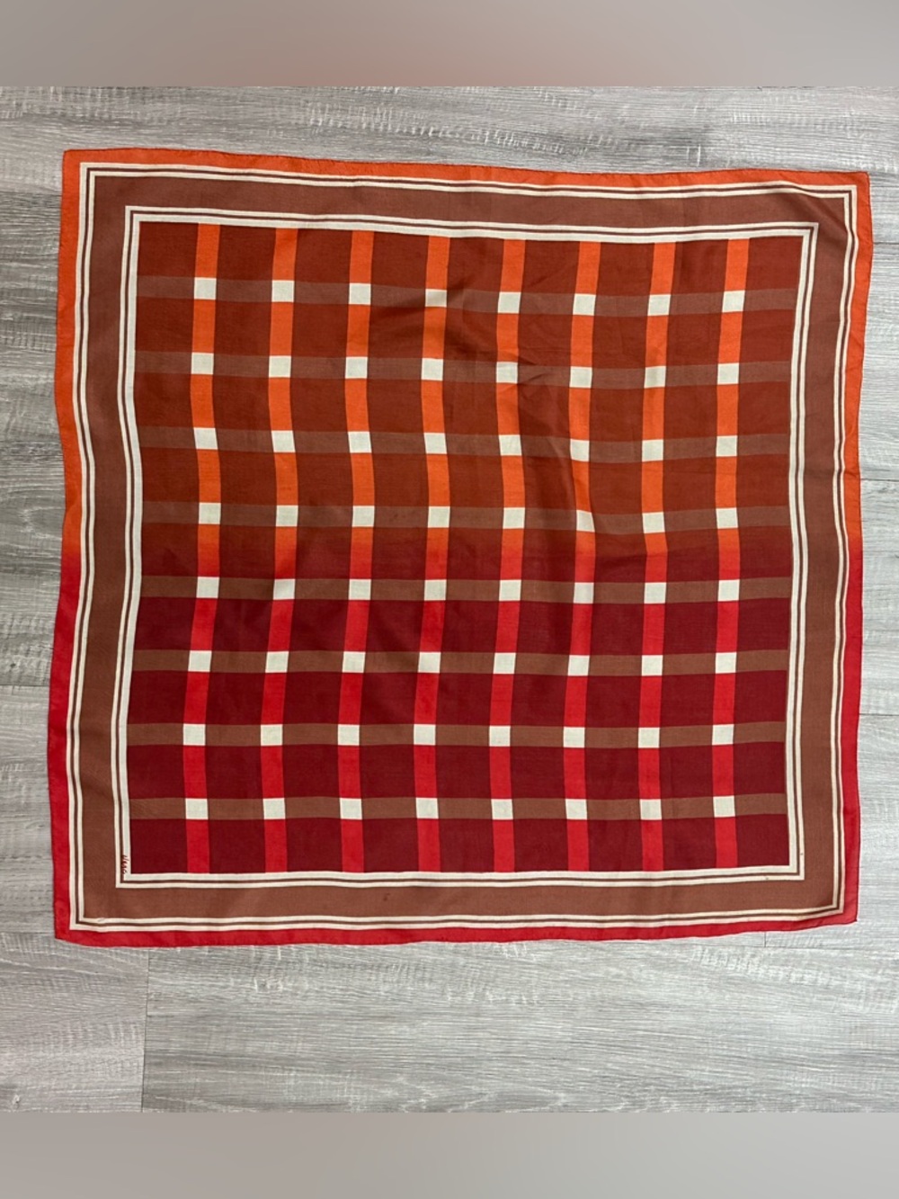 Designer Vera Vintage Plaid Square Scarf in Warm Reds and Browns